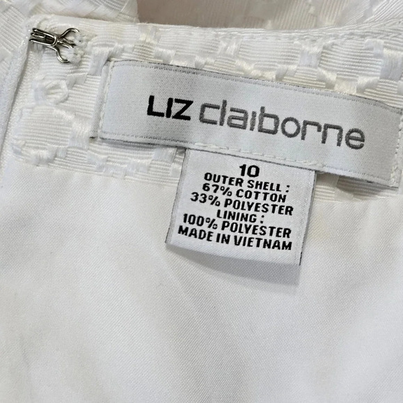 Liz Claiborne Size 10 White Jacquard Sheath Dress Gold Belt Accent Jackie O MOD - Picture 4 of 6
